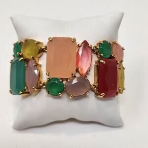 Kate Spade Gumdrop Gems Gold Tone Metal Link Bracelet Statement Wide Multi Color